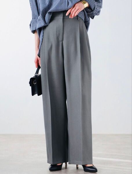 BonjourSagan ボンジュールサガン GRAY ツータックハイウエストパンツ S