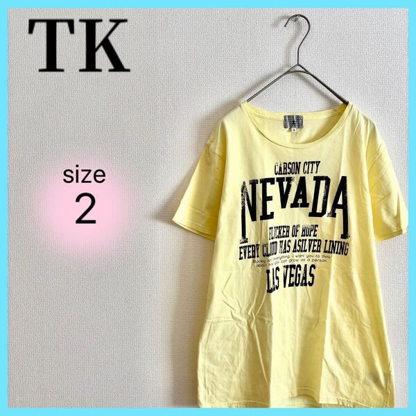 【美品】ティーケー タケオキクチ 半袖Tシャツ クルーネック プリントT トップス メンズ 2サイズ イエロー TK