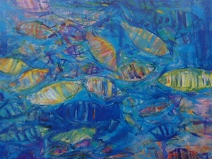 Art hand Auction Mikio Sonoyama, [Fantastique de poisson], Extrait d'un rare livre d'art encadré grand format, Produits de beauté, peintre japonais, Tout neuf avec cadre, frais de port inclus, peinture, peinture à l'huile, Nature, Peinture de paysage