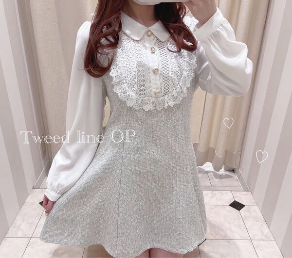 evelyn エブリン ツイードラインワンピース ツイードラインop IGY アイスグレー ブラウス ワンピース