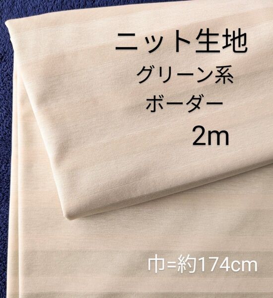 ニット生地◆2m◆グリーン系ボーダー柄