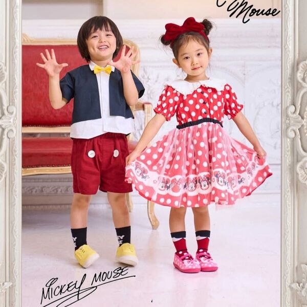 【283】 なりきりミッキー ミッキー リトシー 100 ハーフパンツ トップス 半袖 子供服 ポロシャツ 上下セット パンツ