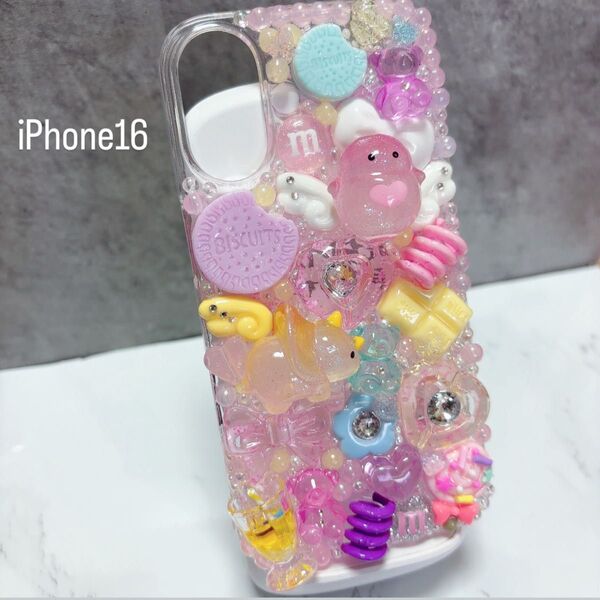 iPhone16 ハードケース デコ電 クリア ダイナソー クリオネ 平成女児