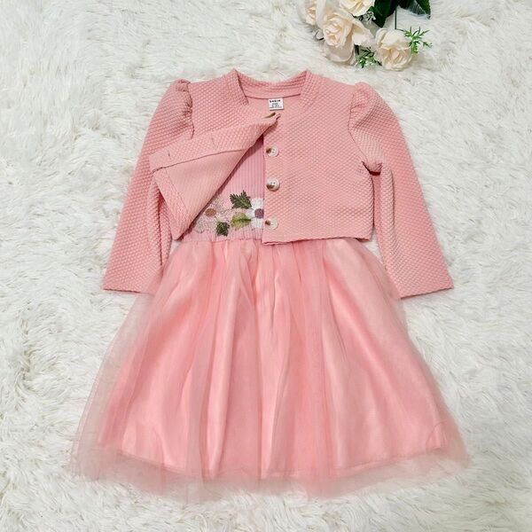【洗える】キッズドレス セットアップ アンサンブル チュールワンピース 3〜4歳