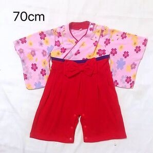 袴ロンパース70cm 女の子 ロンパース お食い初め 初節句 甚平 子供服 ピンク 浴衣
