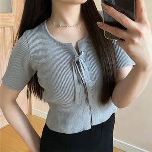 GRL トップス ニットショート丈 グレー 半袖