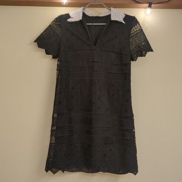 ☆ZARA WOMAN ブラックレース半袖ワンピース S チュニック