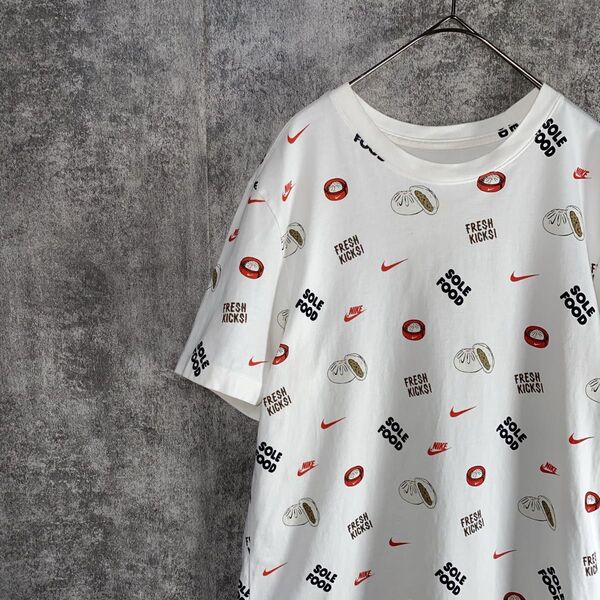【NIKEナイキ】 可愛いデザイン 総柄 半袖Tシャツ 肉まん シュウマイ ホワイト Tシャツ カットソー ユニセックス