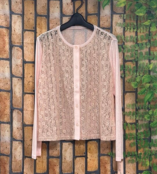 【新品】Sale!!ピンクの花柄レース長袖カーディガン MLサイズ 婦人服