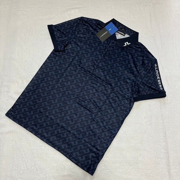 新品 J.LINDEBERG ゴルフ 半袖ポロシャツ ネイビー L メンズ 春夏 ジェイリンドバーグ