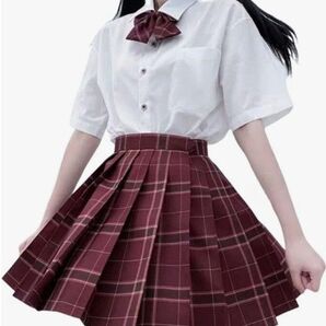 8月迄 コスプレ衣装 制服コスプレ 半袖 チェック プリーツスカート 文化祭 学園祭 学生服 上下セット 赤