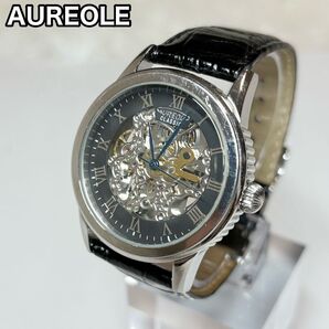 AUREOLE オレオール 自動巻き時計 裏スケ 37SW-470W-2 本革 腕時計 稼働 スケルトン