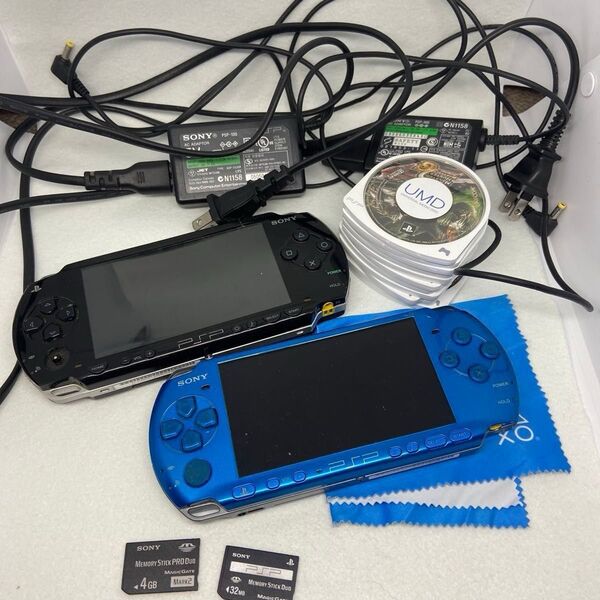SONY PSP PSP-3000 ソニー ブラック PSP-1000 初期化済 ブルー 箱無 ソフト セット売り