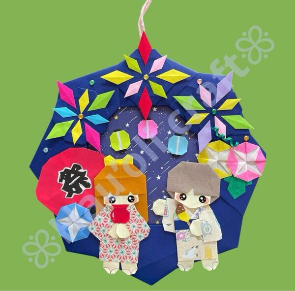 花火 折り紙ハンドメイド 折り紙リース 幼稚園保育園 介護施設 壁面飾り