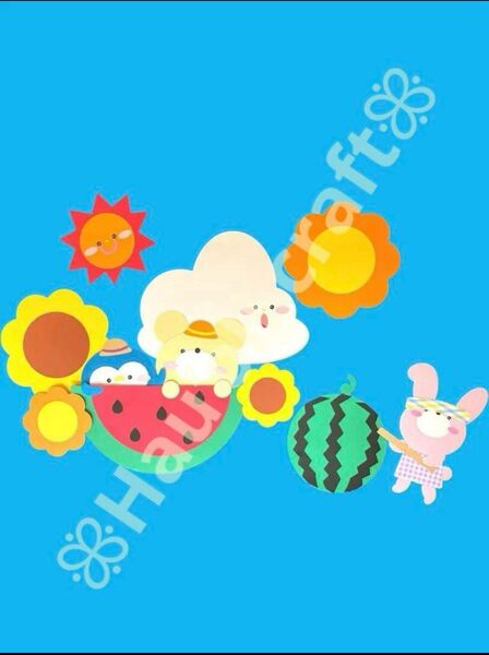 大きめ スイカ割り 壁面飾り ハンドメイド 夏 幼稚園 保育園 介護施設 病院 8月壁面