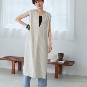 DOUX ARCHIVES 綿麻ストライプカフタンワンピース