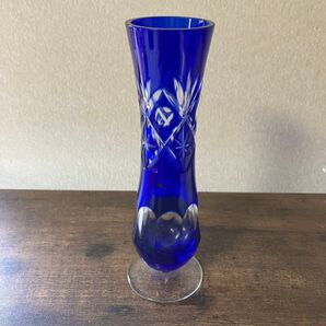 色被せ切子 江戸切子 カットガラス一輪挿し ガラス製フラワーベース 花瓶【色】ブルー/青色 クリスタル グラス ガラス 花器