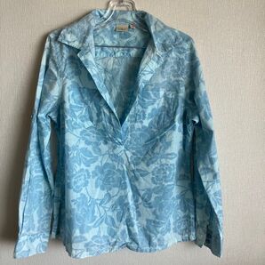 6/末迄 L.L.Bean 花柄 ロールアップ可能袖 長袖シャツ【色】水色(青)【サイズ】 XS