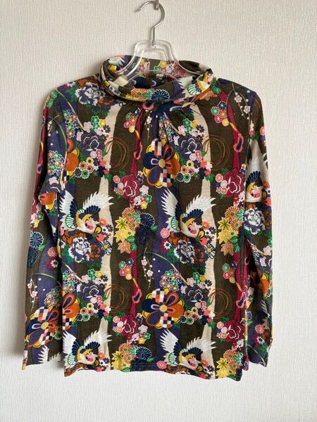 union question 総和柄(鶴、紅葉、牡丹、水引) 長袖タートルネック 長袖シャツ カットソー トップス ロンT【M】