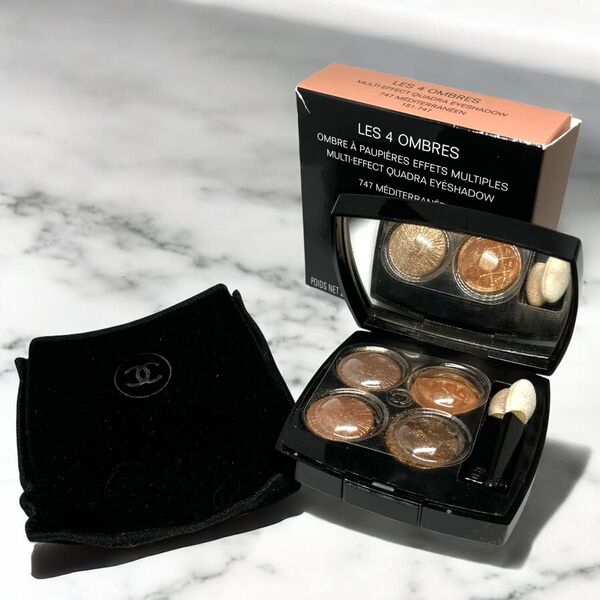 CHANEL レキャトルオンブル 747 メディテラネ シャネル アイシャドウ ブラウン ゴールド パール ラメ メイク チップ