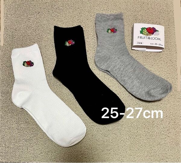 fruit of the loom メンズ 靴下 25-27cm 3足 ソックス クルーソックス フルーツオブザルーム ロゴ