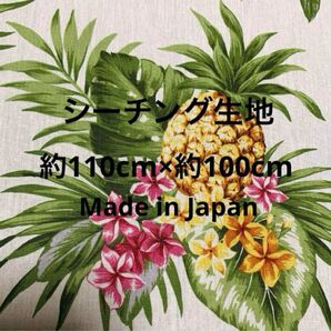 ハワイアン プルメリア パイナップル 南国柄 ・シーチング生地・約110cm×約100cm