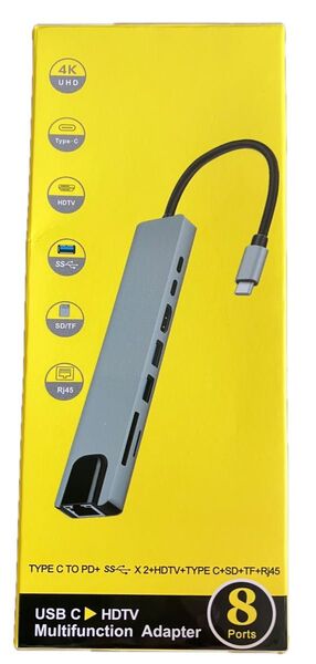 新品 USB Type-C マルチハブ 8ポート USBハブ 4K HDMI RJ45、SD/TF カード、USB 2.0/3.0