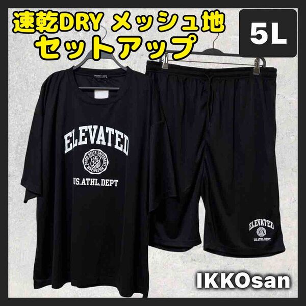 大きいサイズ メンズ 5L 吸水速乾 半袖 Tシャツ ハーフパンツ 上下 セットアップ メッシュ地 スポーツウェア ルームウェア