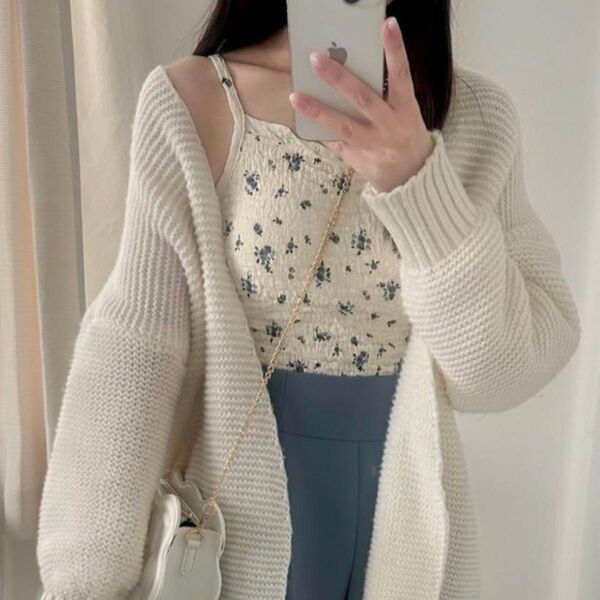 パット付き小花柄シワ加工キャミソール Mサイズ