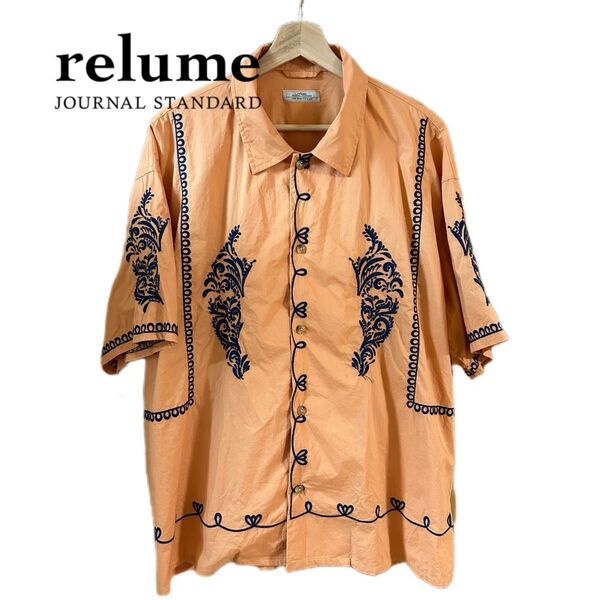 JOURNAL STANDARD relume エンブロイダリー トライバル スーピマシャツ 刺繍シャツ オレンジ Lサイズ