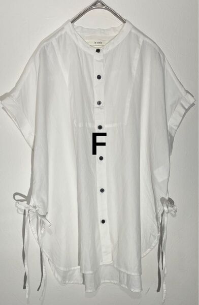lecolis 半袖シャツ フリーサイズ S M L F 白 無地 チュニック スリット リボン オフィスカジュアル 春夏