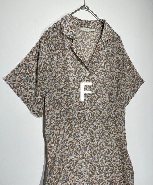 レイカズン 半袖ロングワンピース フリーサイズ S M L F ペイズリー柄 総柄 前開き フレア 春夏 シャツワンピース