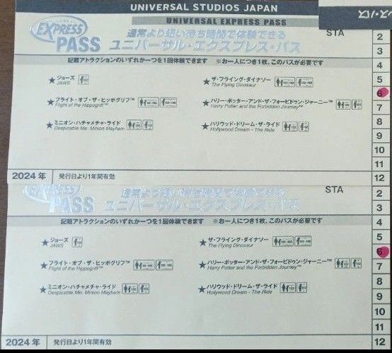 翌日到着!USJ ハリポタエリア入場確約 エクスプレスパス フライングダイナソー ミニオンハチャメチャライドハリドリ 2枚セット