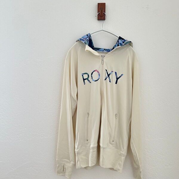 ROXY ラッシュガード クリームホワイト Mサイズ アームホール付き 日焼け防止 ジップアップパーカー