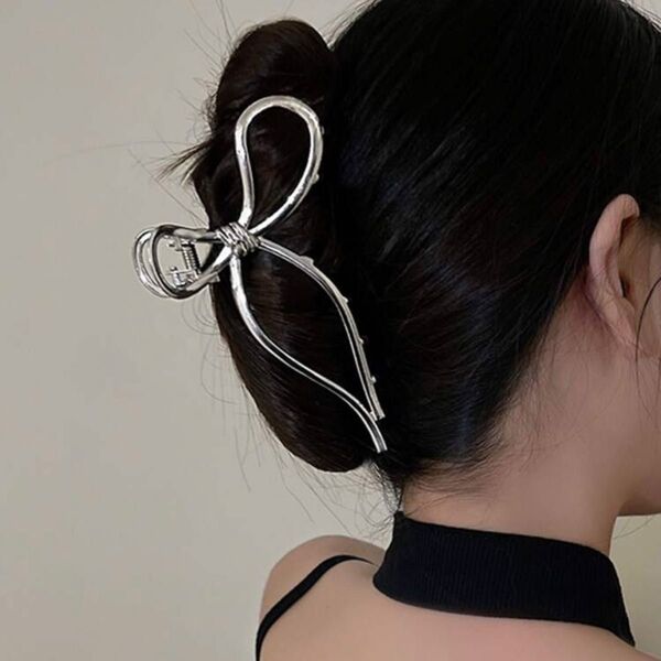 SHEIN ヘアクリップ リボン ヘアアクセ ヘアピン シルバー 韓国 ヘアアクセサリー 髪留め