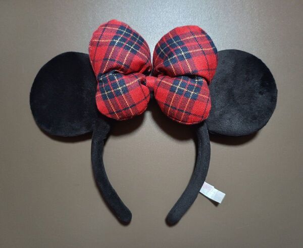 即日発送 ディズニー ミニー カチューシャ チェック柄リボン レッド 廃盤品 無断転載禁止 赤