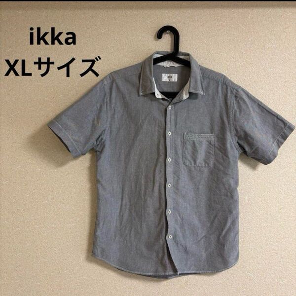 【XL】メンズ ikka 半袖ボタンダウンシャツ グレー イッカ