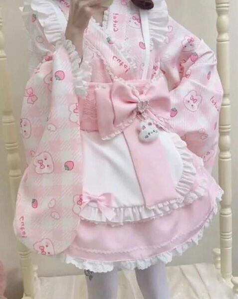 メイド服風浴衣ドレス ピンク