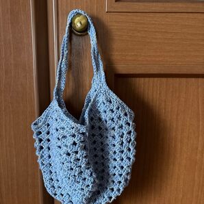 ハンドメイド グラニースクエアバッグ ラメ入り ブルー