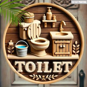 木製「トイレ」サイン 20.32cm×20.32cm 多目的吊り下げ装飾 家庭 インテリア 看板 トイレット154897