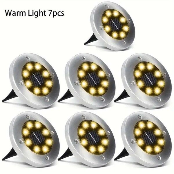 ソーラー 8LED 7個セット 屋外 ガーデンライト 庭 芝生 耐久性抜群 屋外灯 常夜灯 外構 暖色 オレンジ826224