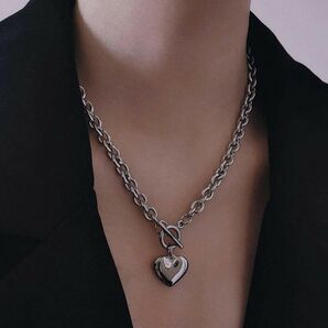 ファッショナブル ステンレス OTバックル ハートペンダント ネックレス 女性用 レディース シルバー 可愛い477172