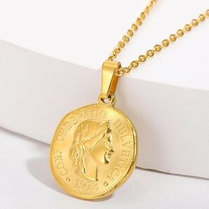 ステンレス コイン ネックレス ヴィンテージ ミニマリスト 鎖骨チェーン シンプル カジュアル お洒落 レディース771589