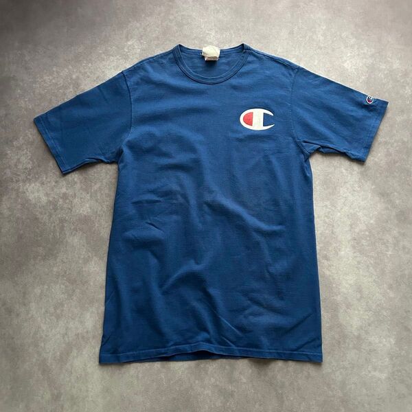 Champion チャンピオン 半袖Tシャツ 70's復刻バータグ ロゴ ワッペン 青 XL