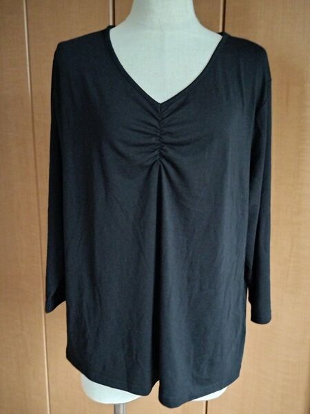 レディース カットソー Tシャツ 長袖 7分袖4L 黒