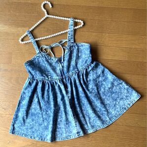 デニム★ベスト★デニムキャミ★デニムビスチェ★白青★L