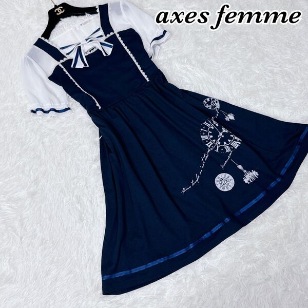 axes femme ワンピース M リボン 時計柄 即購入可能 半袖 フリル レース