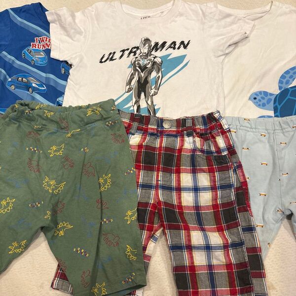 100cm 半袖 Tシャツ 半ズボン 6点セット 男の子 ウルトラマン、トミカ、ウミガメ