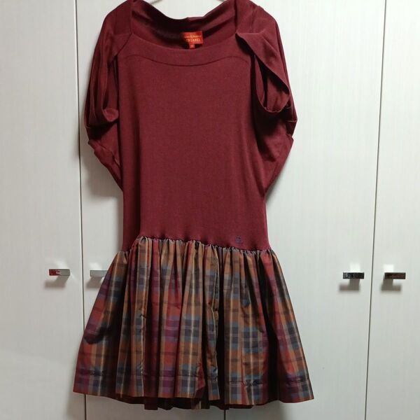 Vivienne Westwood ノースリーブドッキングワンピース ピンク系チェック柄