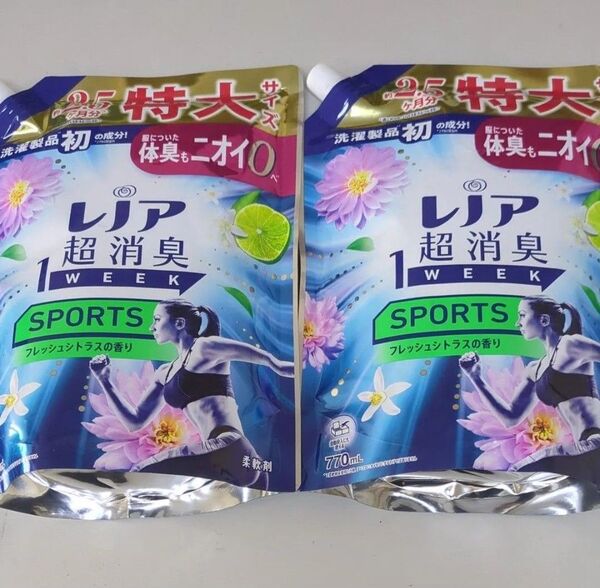 レノア 超消臭 1week SPORTS 柔軟剤 詰替え用 フレッシュシトラスの香り 特大サイズ 770ml×2個セット